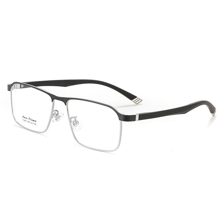 KatKani Unisex Full Rim Large Square Alloy Eyeglasses 8887 Full Rim KatKani Eyeglasses BlackSilver  