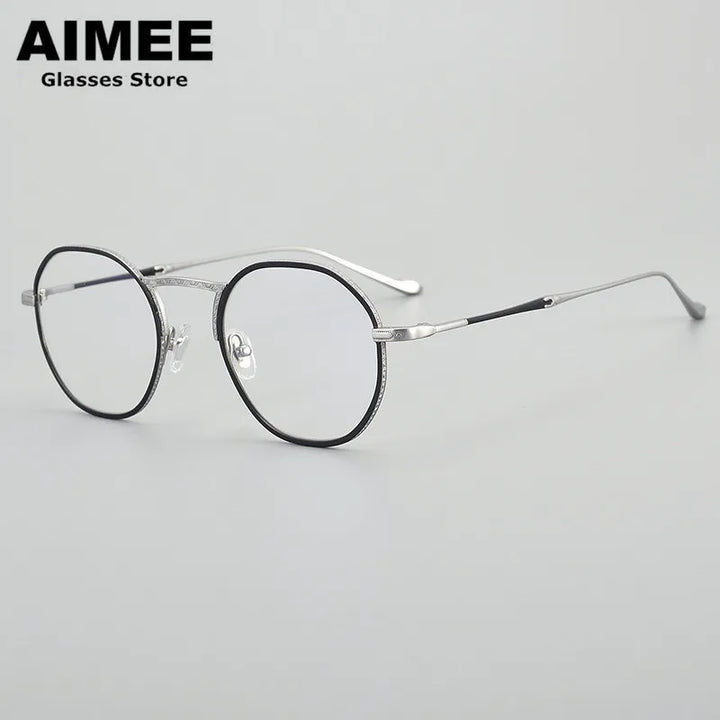 Aimee Unisex Full Rim Irregular Round Titanium Eyeglasses 5923 Full Rim Aimee Black-Silver  