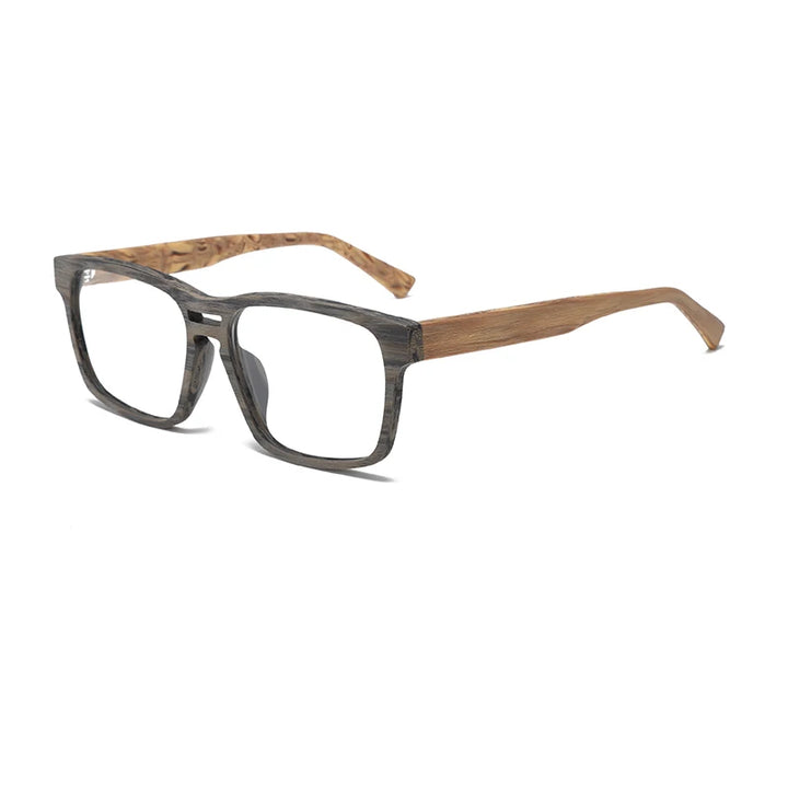 Hdcrafter Unisex Full Rim Square Wood Grain Acetate Eyeglasses 8189 Full Rim Hdcrafter Eyeglasses Gray-Brown-C29