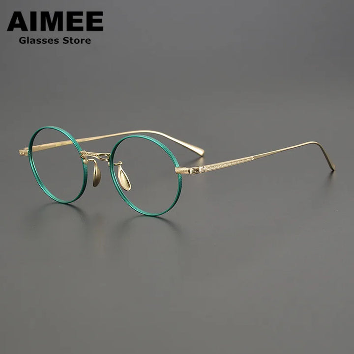 Aimee Unisex Full Rim Round Titanium Eyeglasses 8005 Full Rim Aimee Green-Golden  