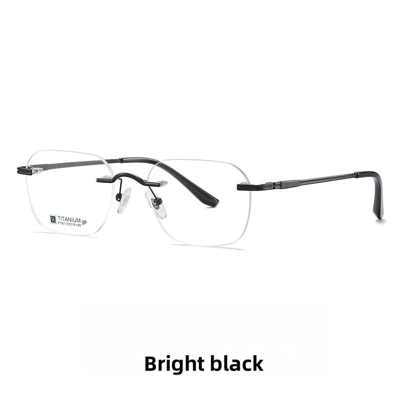 KatKani Unisex Rimless Square Titanium Eyeglasses Pt901 Rimless KatKani Eyeglasses Bright black  
