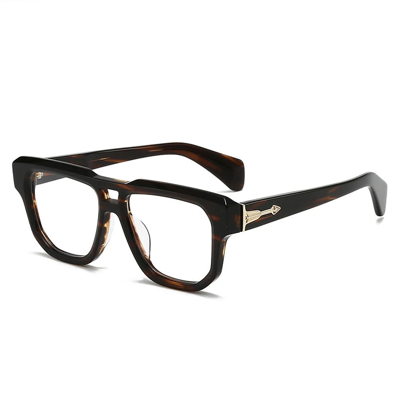 Black Mask Unisex Full Rim Square Brow Line Double Bridge Acetate Eyeglasses 44304 Full Rim Black Mask Tortoise