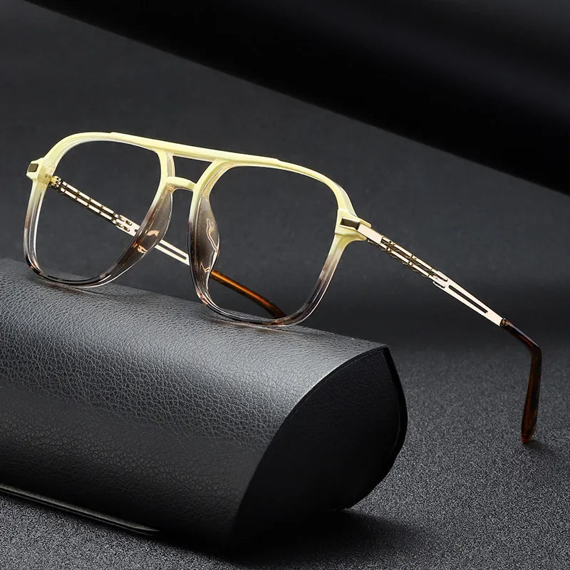 Aror Unisex Full Rim Square Double Bridge Alloy Tr 90 Eyeglasses 81316
