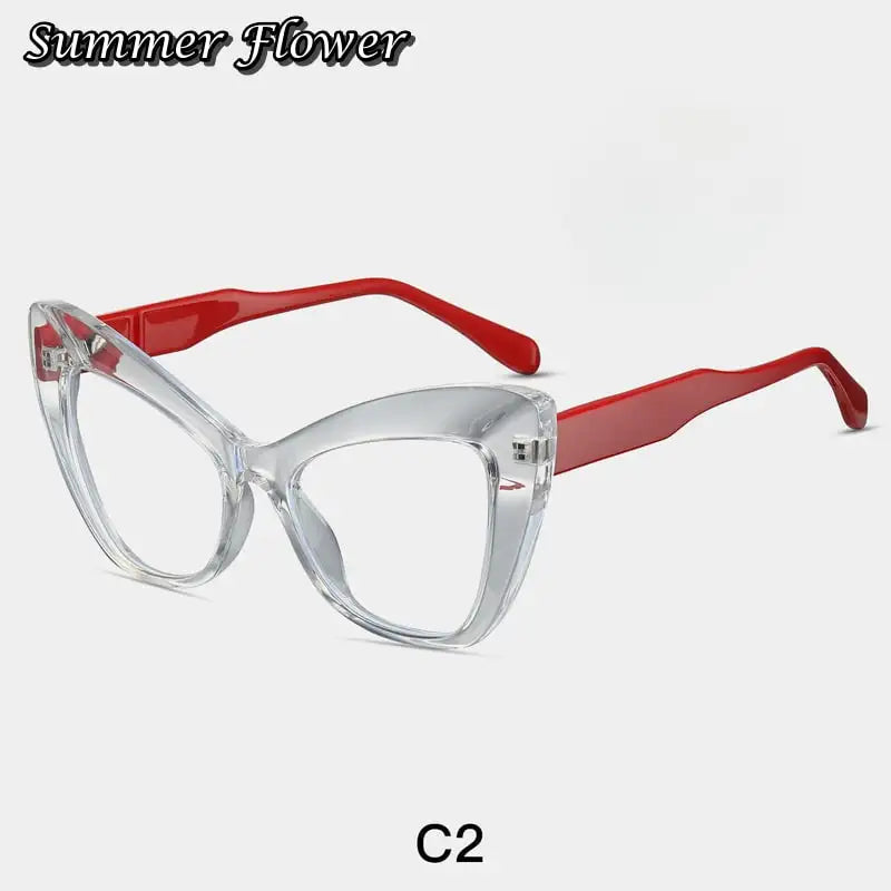 Summer Flower Women's Full Rim Square Cat Eye Tr 90 Titanium Eyeglasses 87289