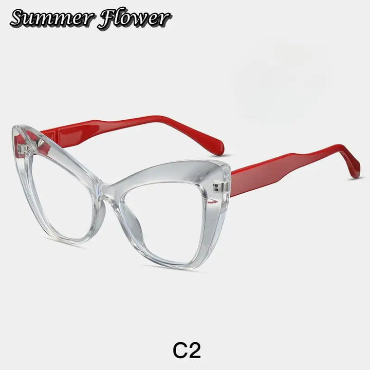 Summer Flower Women's Full Rim Square Cat Eye Tr 90 Titanium Eyeglasses 87289