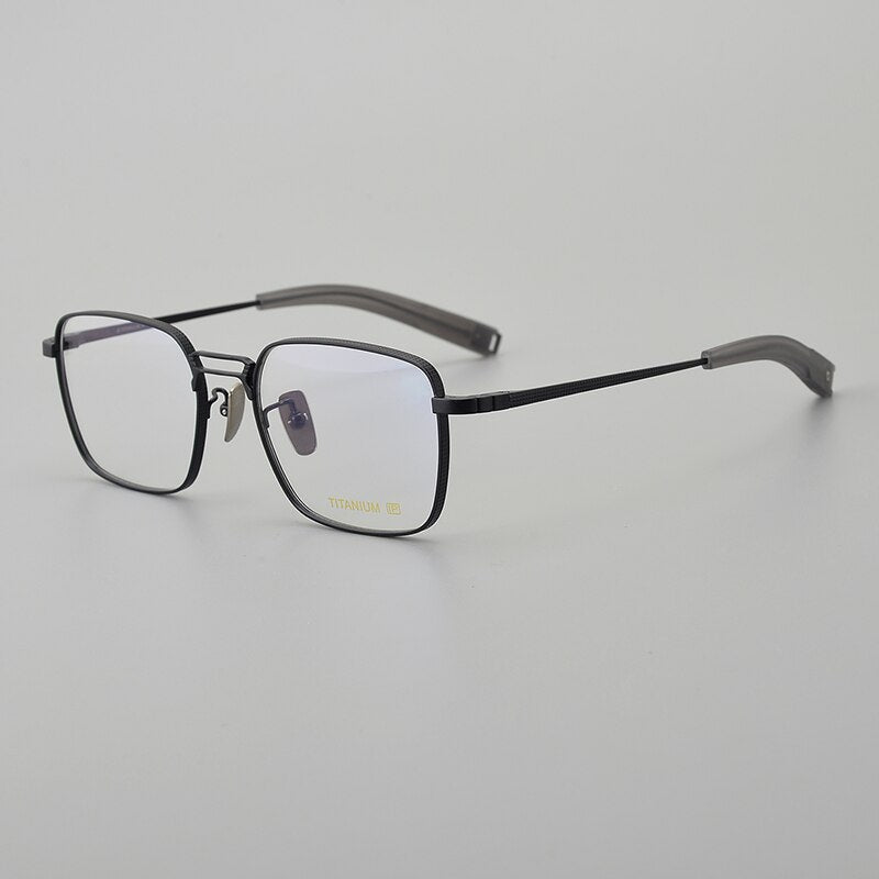 Muzz Men's Full Rim Square Titanium Acetate Eyeglasses 8827 Full Rim Muzz Black  