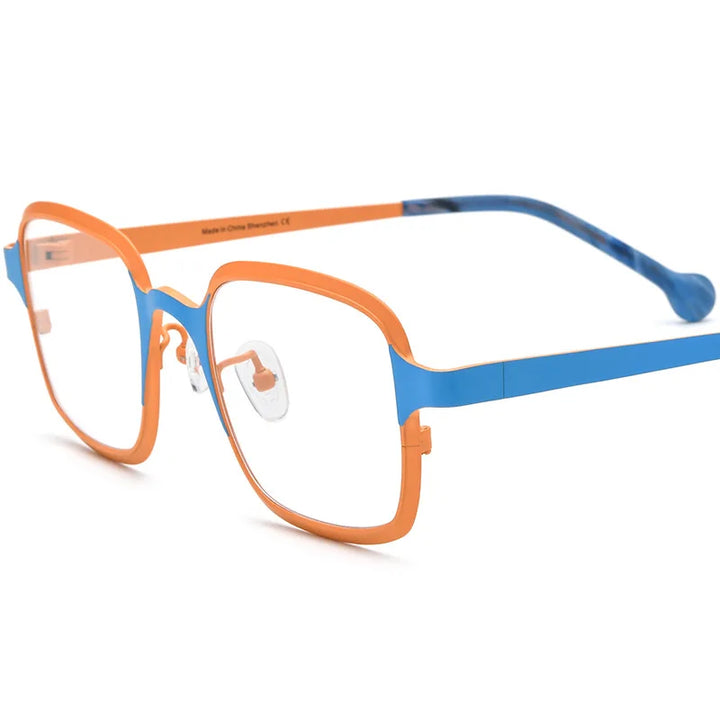 Hewei Unisex Full Rim Square Titanium Acetate Eyeglasses 185805 Full Rim Hewei orange  