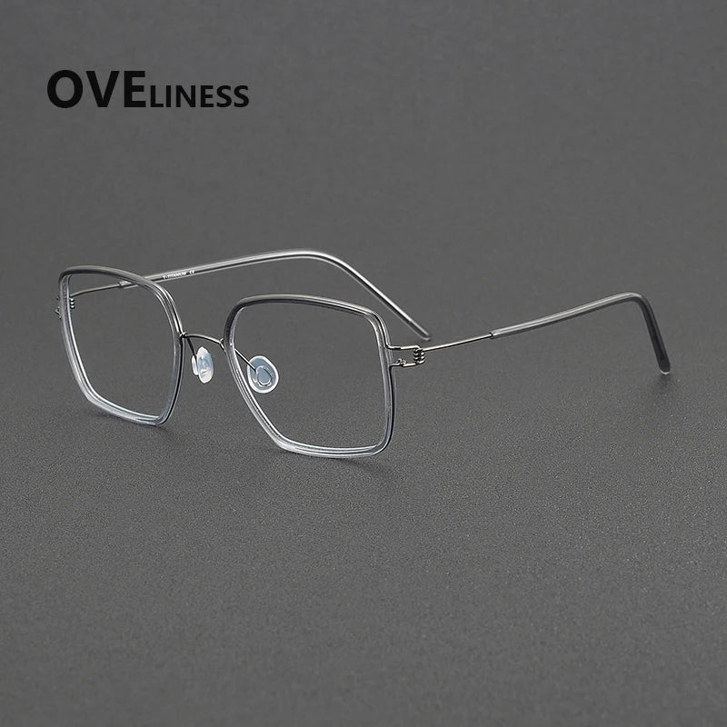 Oveliness Women's Full Rim Polygon Acetate Titanium Eyeglasses 381046