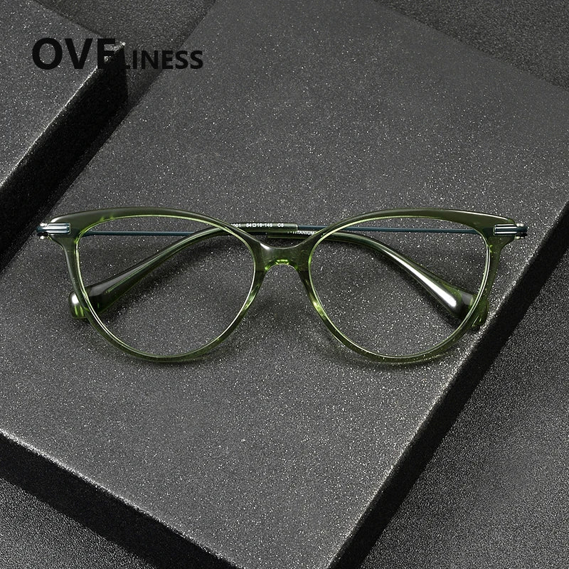 Oveliness Women's Full Rim Oval Cat Eye Acetate Titanium Eyeglasses 900001