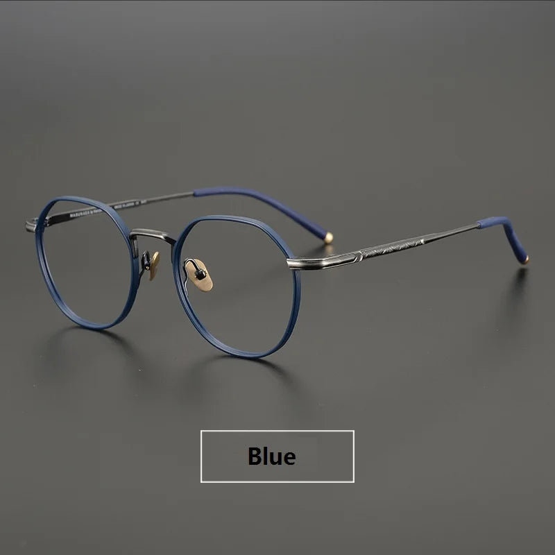 Aimee Unisex Full Rim Round Polygon Titanium Eyeglasses 5342 Full Rim Aimee Blue  