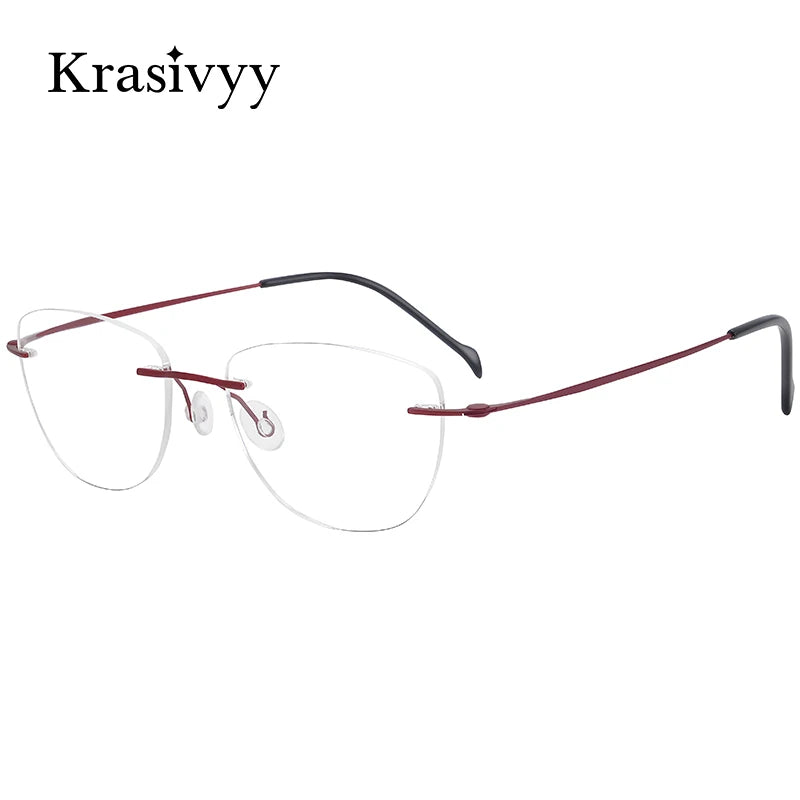 Krasivyy Unisex Rimless Flat Top Cat Eye Titanium Eyeglasses 16007 Rimless Krasivyy   