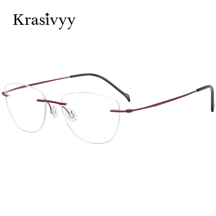 Krasivyy Unisex Rimless Flat Top Cat Eye Titanium Eyeglasses 16007 Rimless Krasivyy   