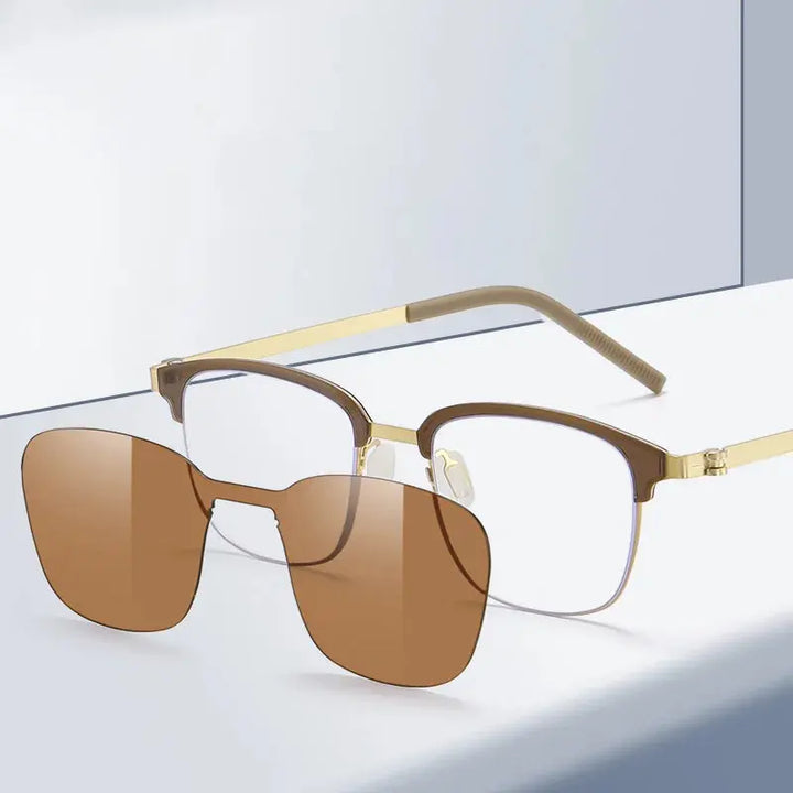 Gmei 790377 Unisex Full Rim Square Steel Frames Clip On Sunglasses FuzWeb