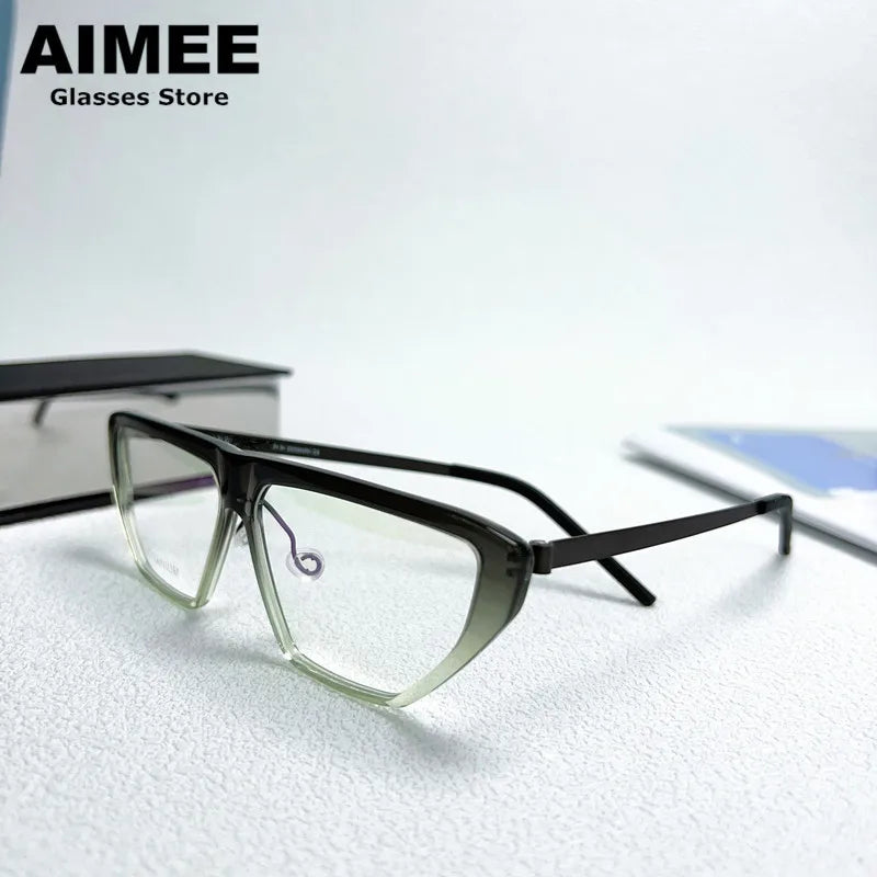 Aimee Unisex Full Rim Brow Line Square Titanium Eyeglasses 1181 Full Rim Aimee Gradient-Grey  