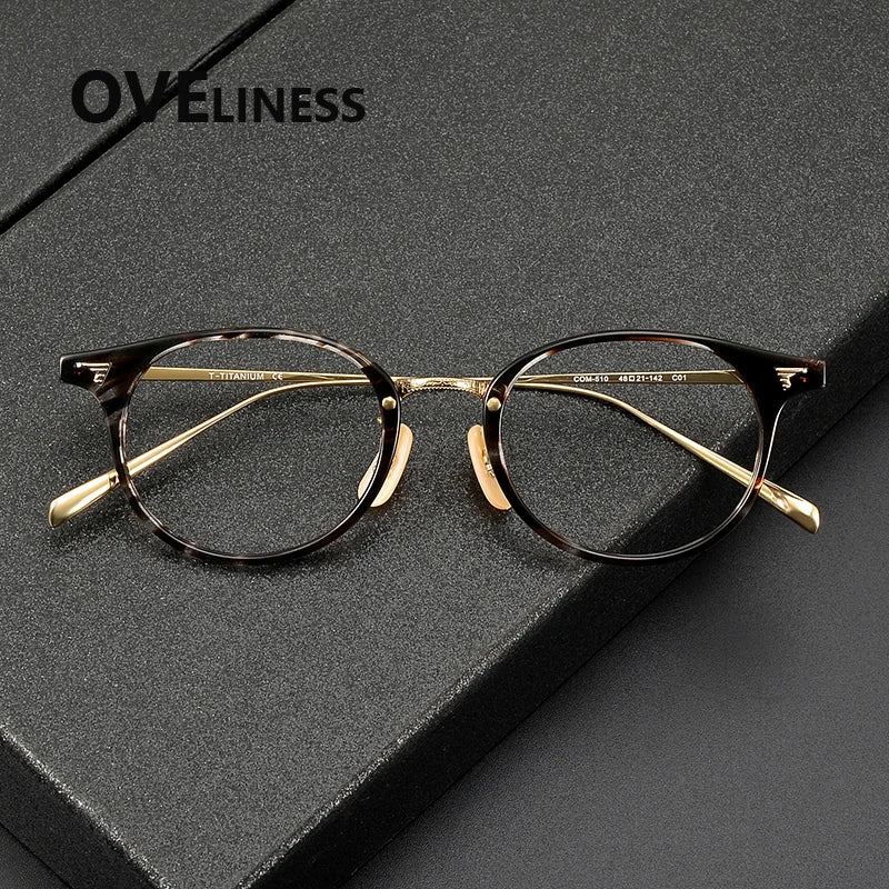 Oveliness Women's Full Rim Oval Round Acetate Titanium Eyeglasses 68510