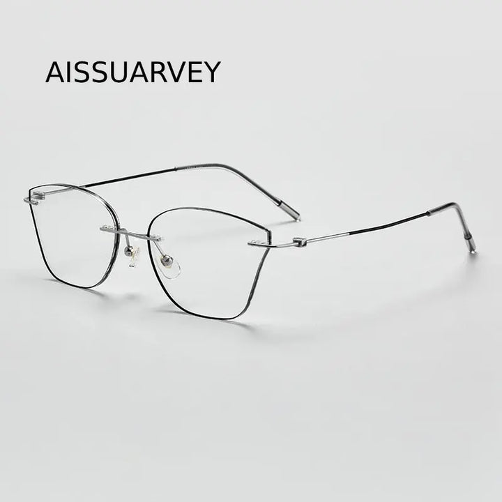 Aissuarvey Women's Rimless Cat Eye Titanium Custom Lens Eyeglasses 002 Full Rim Aissuarvey Eyeglasses Black Single Version 1.61 | Anti Blue Ray | CN