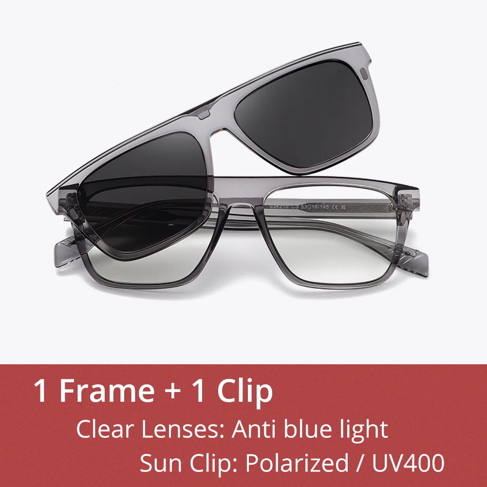 Ralferty Unisex Full Rim Square Acetate Eyeglasses Clip On Sunglasses 534210