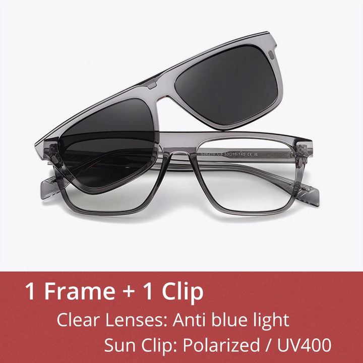 Ralferty Unisex Full Rim Square Acetate Eyeglasses Clip On Sunglasses 534210