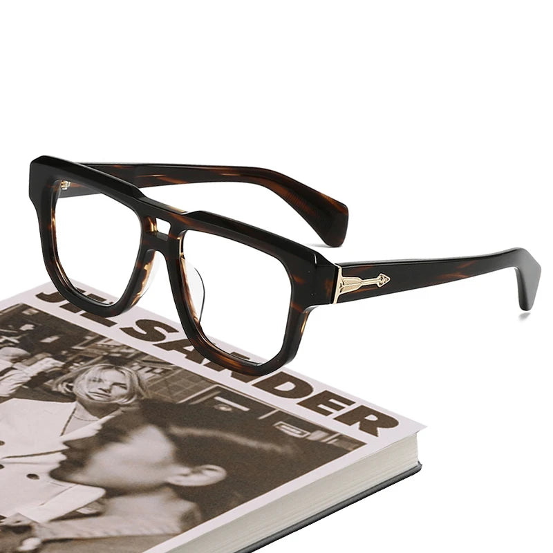 Black Mask Unisex Full Rim Square Brow Line Double Bridge Acetate Eyeglasses 44304 Full Rim Black Mask