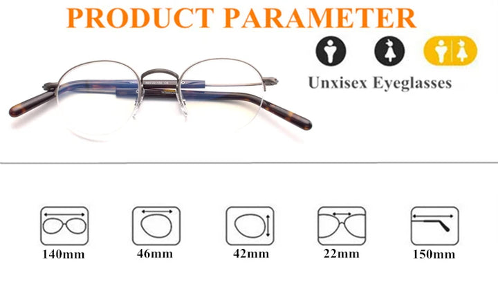 Black Mask Unisex Semi Rim Oval Round Titanium Eyeglasses 517110