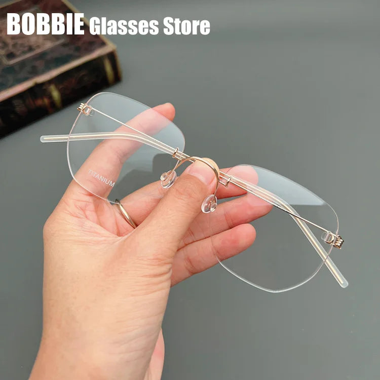 Bobbie Women's Rimless Polygon Square Titanium Eyeglasses 358693