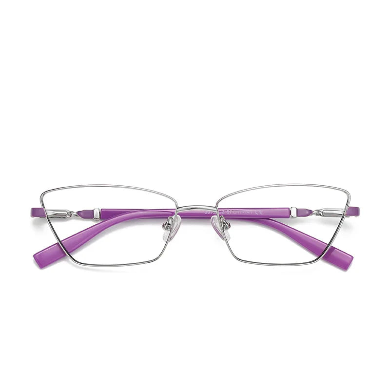 Yimaruili Women's Full Rim Square Cat Eye Alloy Eyeglasses  Y3012 Full Rim Yimaruili Eyeglasses Silver Purple C2  