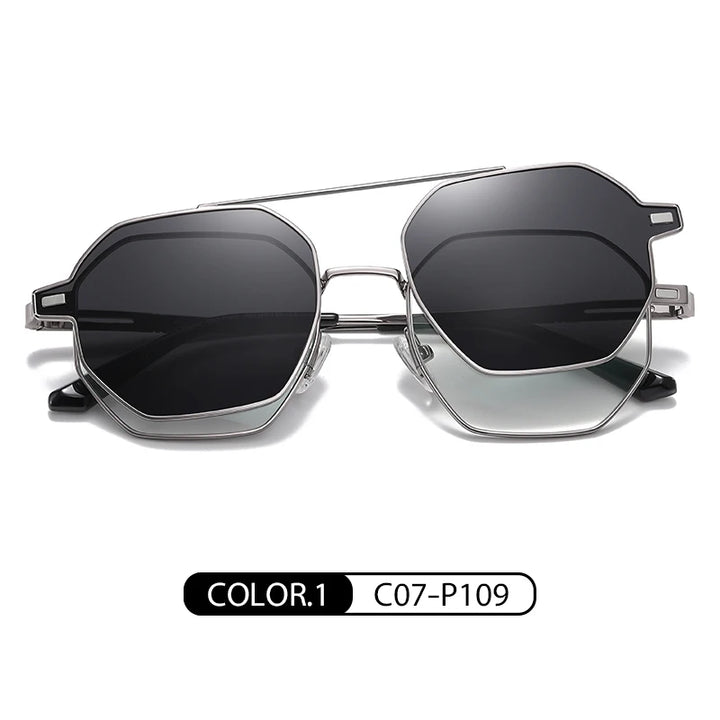Zirosat Unisex Full Rim Polygon Alloy Eyeglasses Clip On Sunglasses 58801