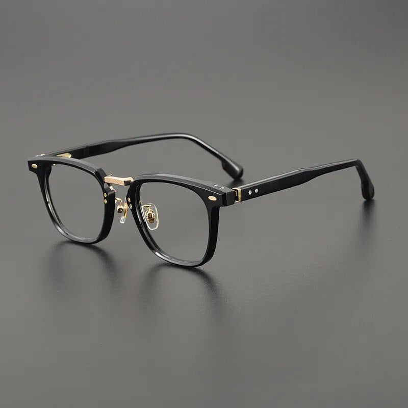 Gatenac Unisex Full Rim Square Titanium Acetate Eyeglasses Gxyj1130 Full Rim Gatenac Black  