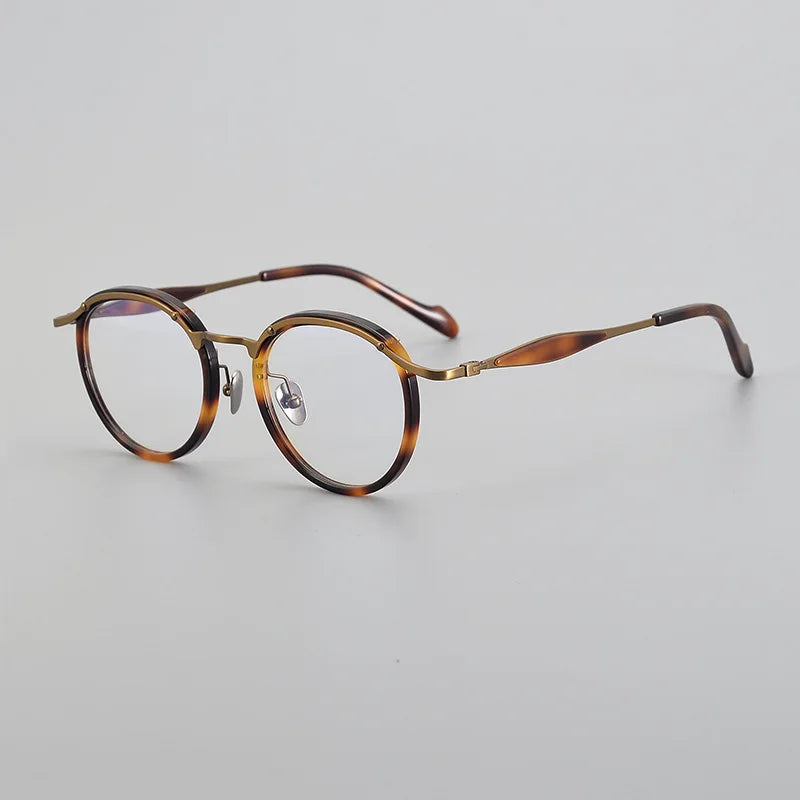 Black Mask Unisex Full Rim Round Titanium Acetate Eyeglasses 46062 Full Rim Black Mask Tortoise-Bronze