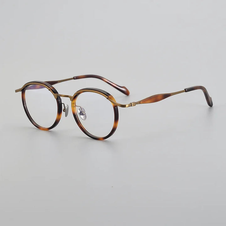 Black Mask Unisex Full Rim Round Titanium Acetate Eyeglasses 46062 Full Rim Black Mask Tortoise-Bronze