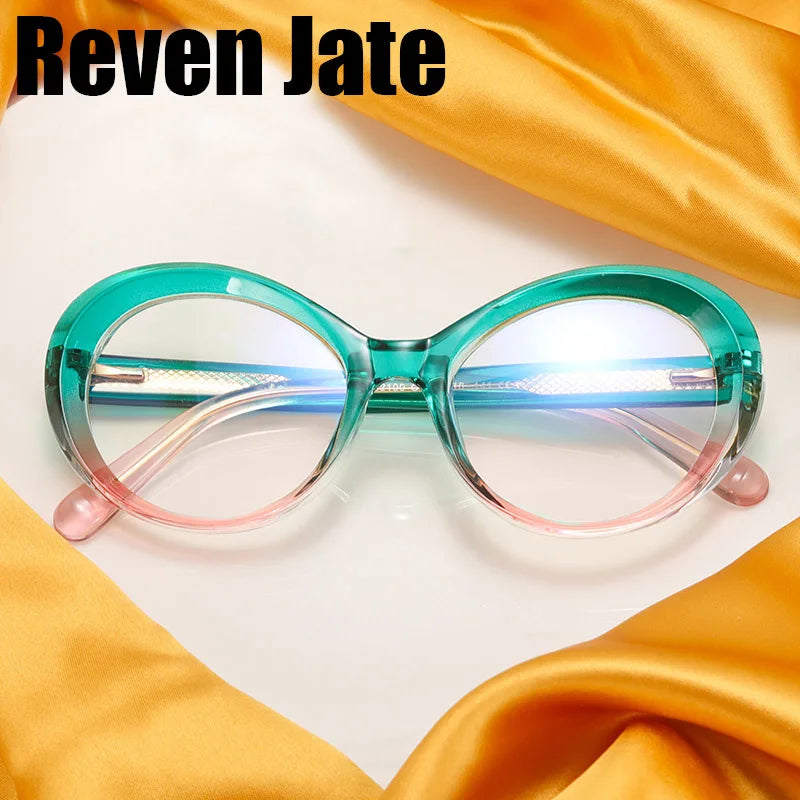Reven Jate Unisex Full Rim Oval Round Tr 90 Alloy Eyeglasses 369142