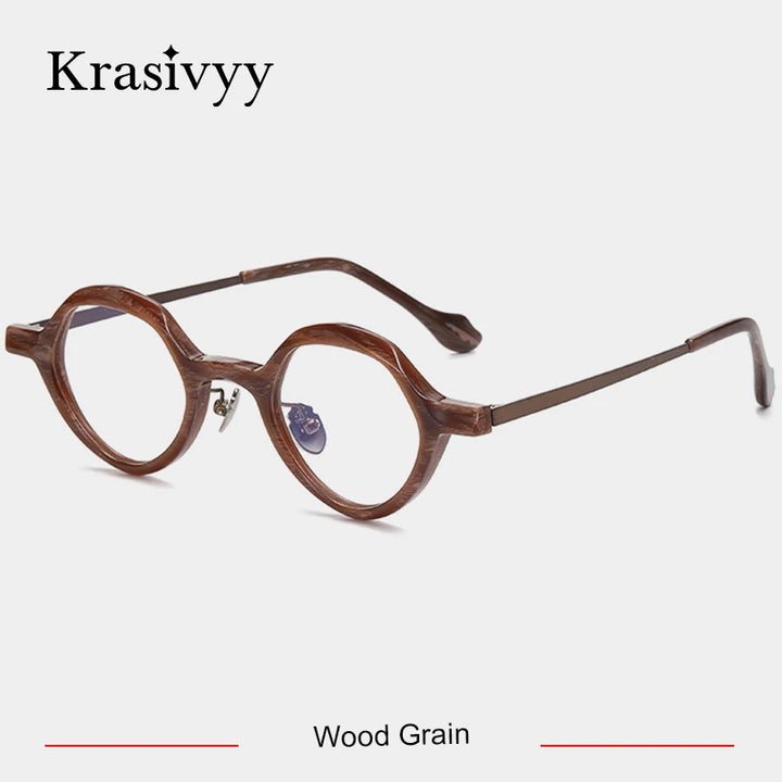 Krasivyy Unisex Full Rim Oval Titanium Acetate Eyeglasses 96071 Full Rim Krasivyy Wood Grain