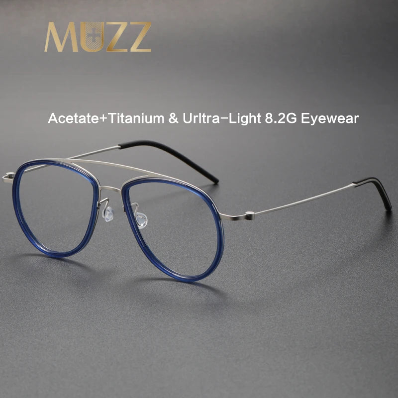 Muzz Unisex Full Rim Oval Double Bridge Titanium Acetate Eyeglasses 45507