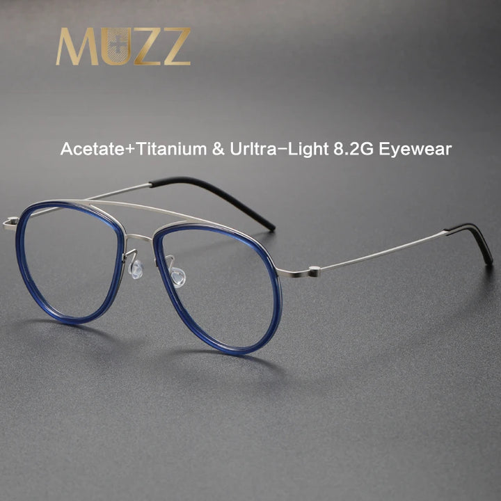 Muzz Unisex Full Rim Oval Double Bridge Titanium Acetate Eyeglasses 45507