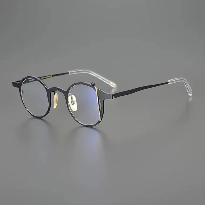 Gatenac Unisex Full Rim Round Titanium Eyeglasses Gxyj1220 Full Rim Gatenac Black Gold  