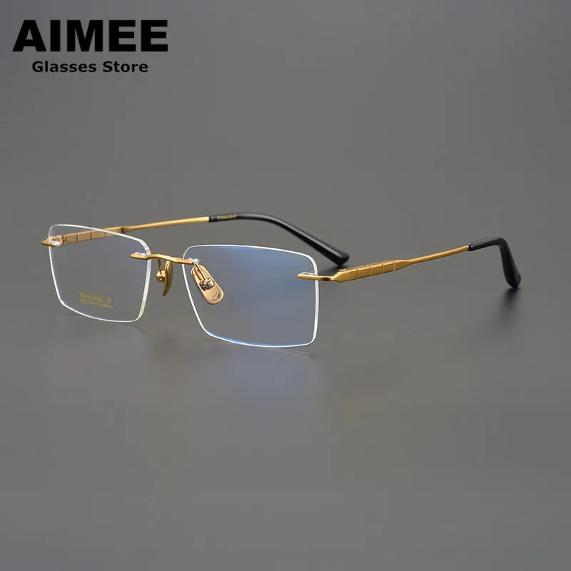 Aimee Unisex Rimless Square Titanium Eyeglasses 91092 Rimless Aimee Golden  