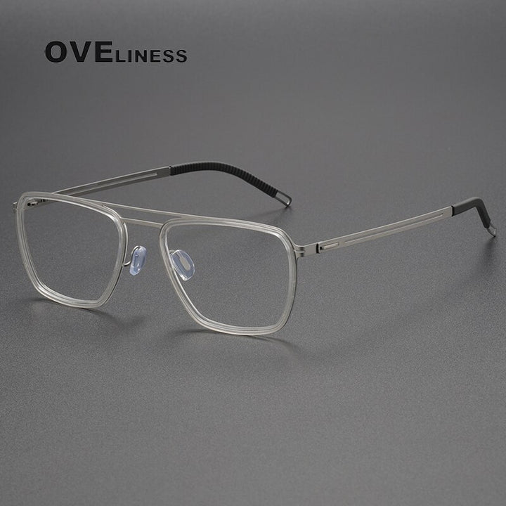 Oveliness Unisex Full Rim Square Double Bridge Titanium Eyeglasses 8202311 Full Rim Oveliness transparent silver  