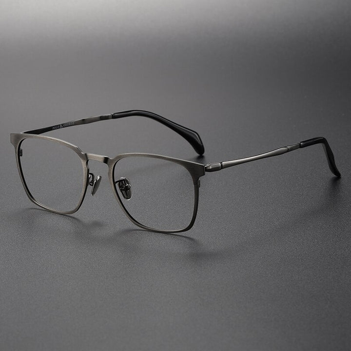 Muzz Men's Full Rim Square Titanium Eyeglasses 18008 Full Rim Muzz Gray  