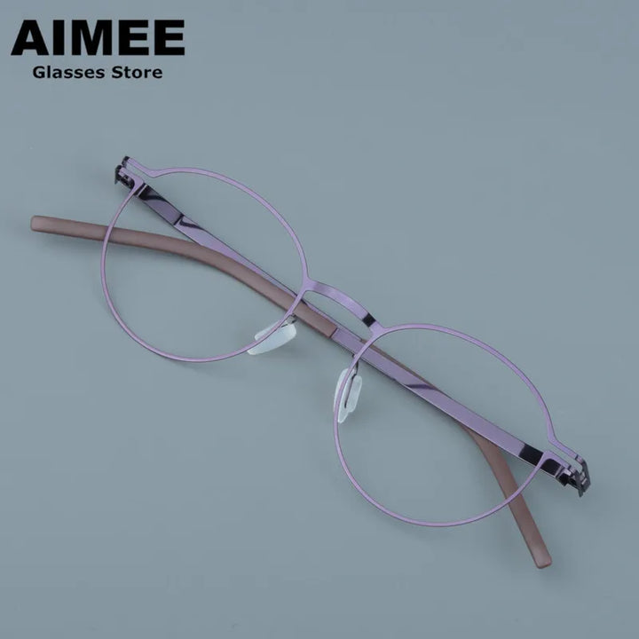 Aimee Unisex Full Rim Polygon Round Screwless Steel Eyeglasses 14046 Full Rim Aimee Purple  