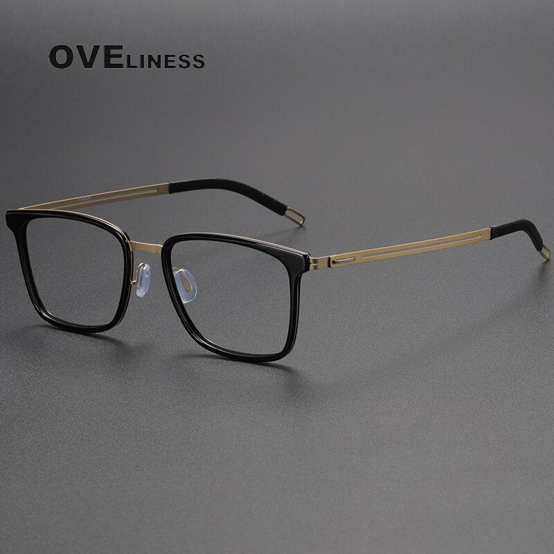 Oveliness Unisex Full Rim Square Screwless Titanium Eyeglasses 8202305 Full Rim Oveliness black gold  