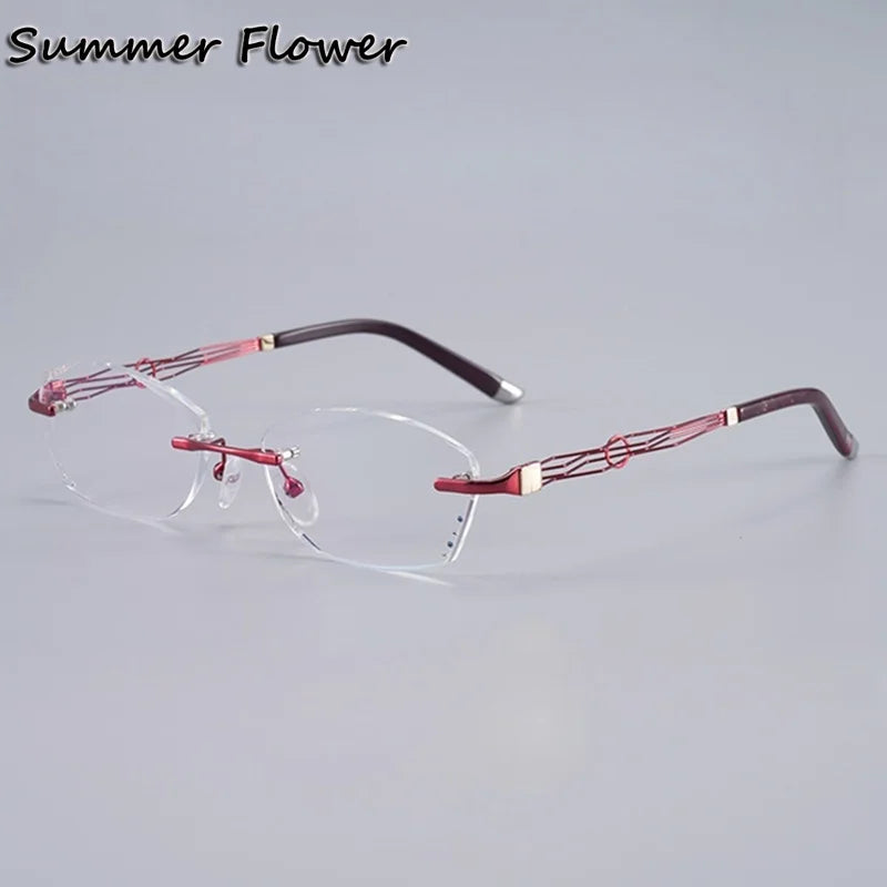 Summer Flower Women's Rimless Oval Titanium Eyeglasses 658072