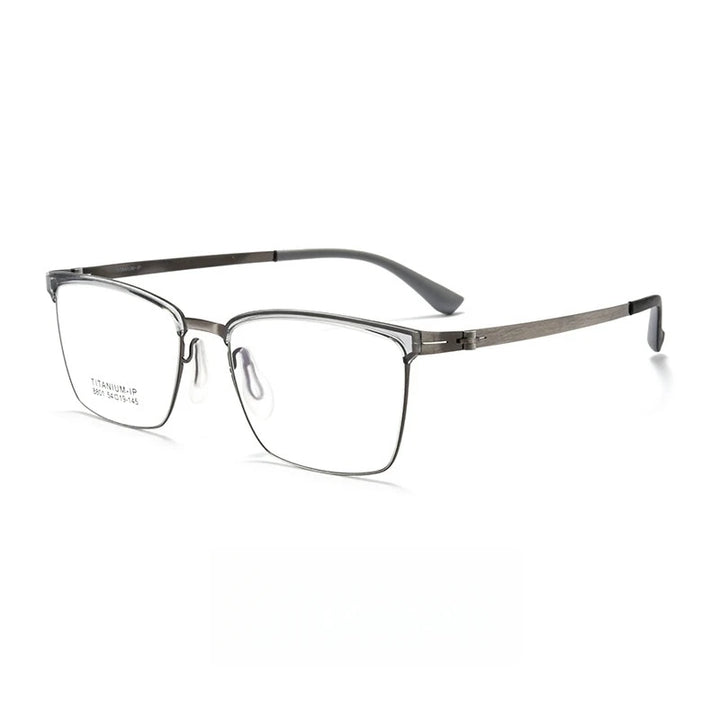 Yimaruili Men's Full Rim Square Titanium Alloy Eyeglasses Y8801 Full Rim Yimaruili Eyeglasses Transparent Gray  