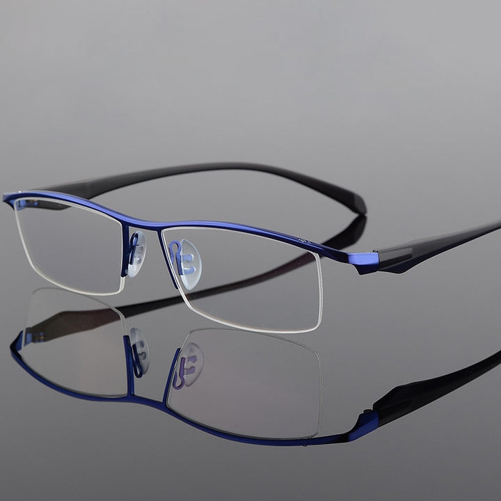Hdcrafter Men's Semi Rim Square Tr 90 Titanium Eyeglasses 8011 Semi Rim Hdcrafter Eyeglasses Blue  