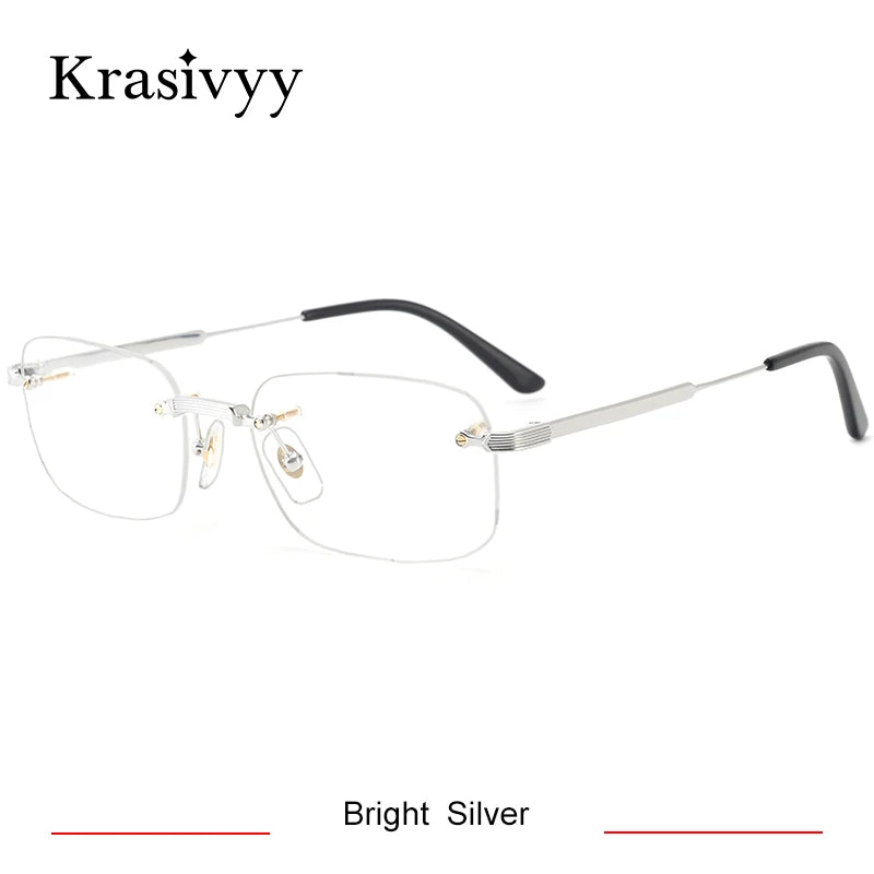 Krasivyy Mens Rimless Square Titanium Eyeglasses Kr03490 Rimless Krasivyy Bright Silver CN 