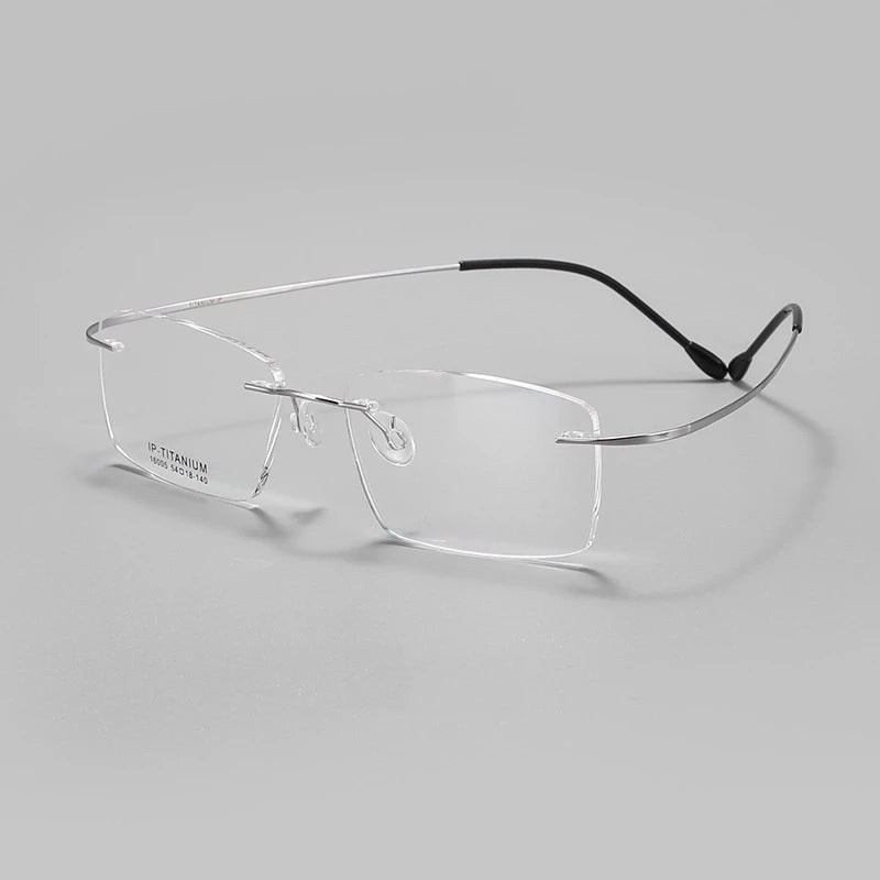 Yimaruili Unisex Rimless Square Oval Titanium Eyeglasses 41600 Rimless Yimaruili Eyeglasses Silver