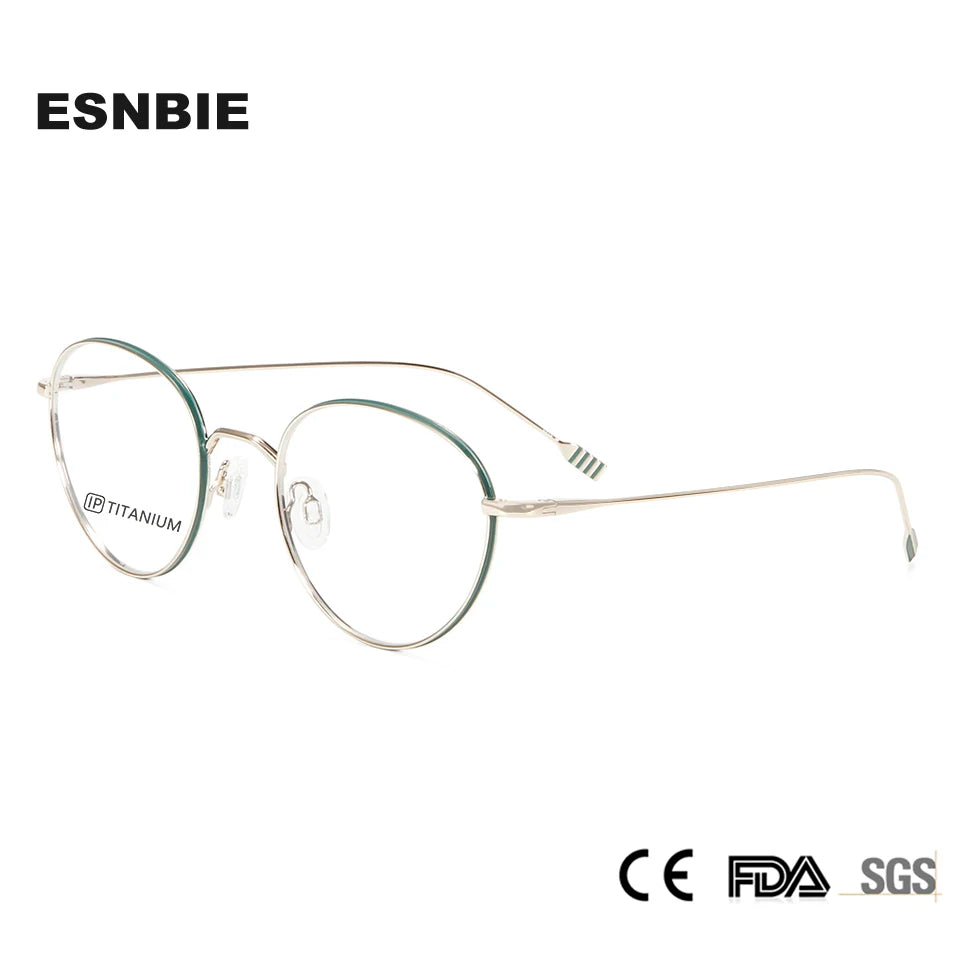 Esnbie Unisex Full Rim Round Oval Titanium Eyeglasses 22026 Full Rim Esnbie   