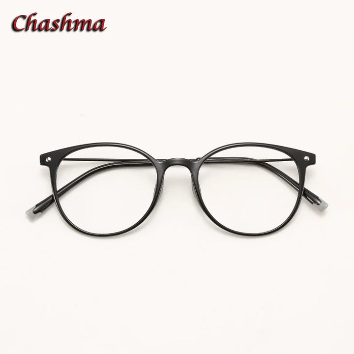 Chashma Ochki Unisex Youth Full Rim Round Ultem Eyeglasses 2149 Full Rim Chashma Ochki Bright Black  