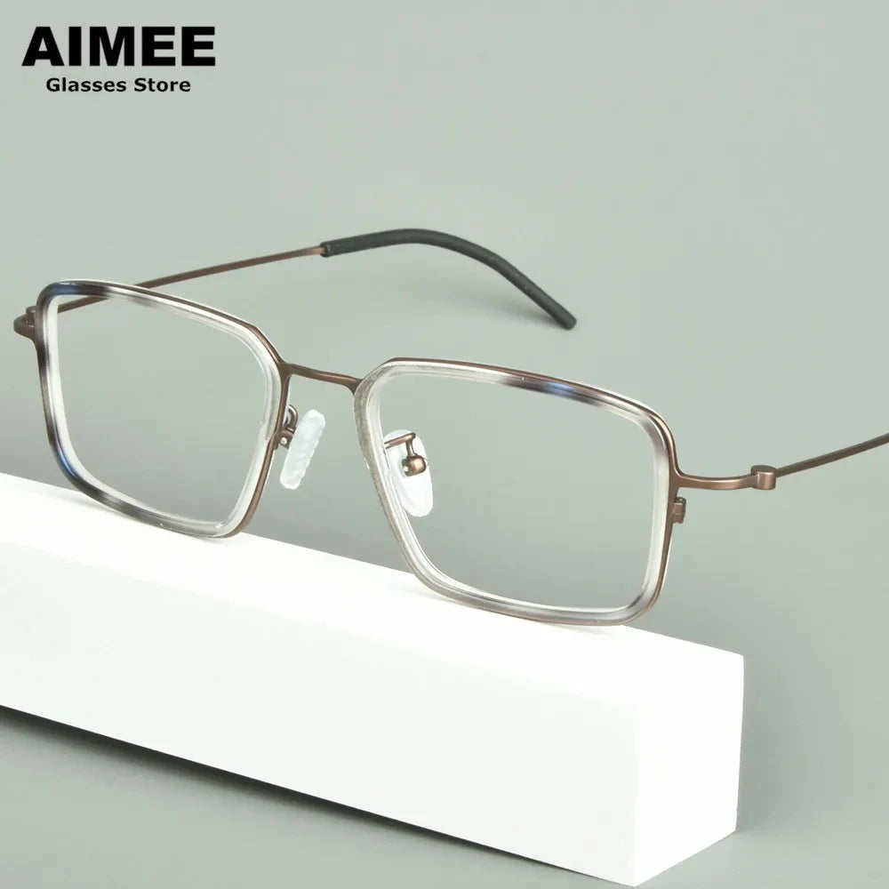 Aimee Men's Full Rim Big Square Acetate Titanium Eyeglasses 77501