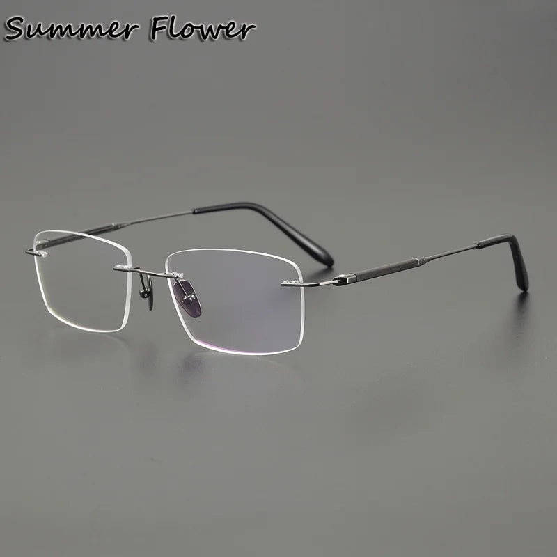 Summer Flower Unisex Rimless Square Titanium Sandalwood Eyeglasses 84287 Rimless Summer Flower Gray