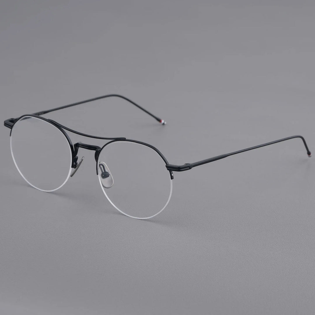 Bobbie Unisex Semi Rim Round Double Bridge Titanium Eyeglasses Clip On Sunglasses 612903